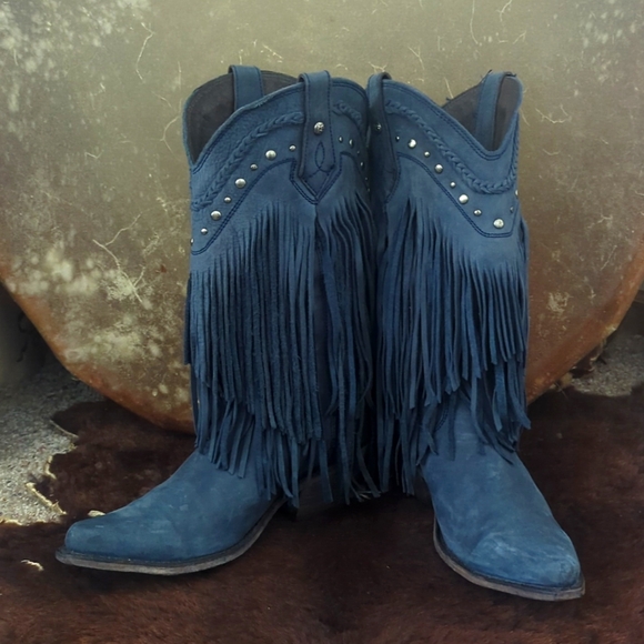 LIBERTY BLACK LB71124 "Vegas" Russian Blue fringe cowgirl boots snip toe sz 10 - Picture 9 of 16